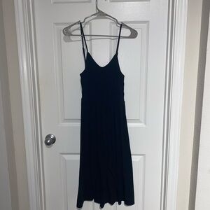 Chic Navy Spaghetti Strap Midi Dress